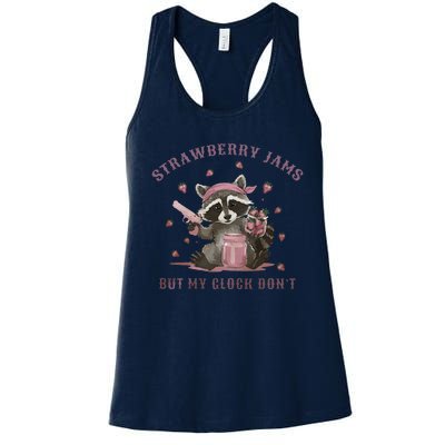 Strawberry Jams But My Dont Funny Raccoon Women's Racerback Tank