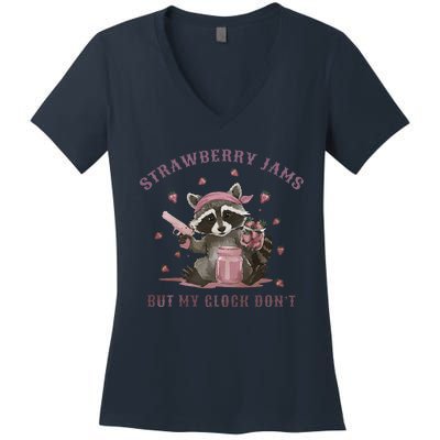 Strawberry Jams But My Dont Funny Raccoon Women's V-Neck T-Shirt