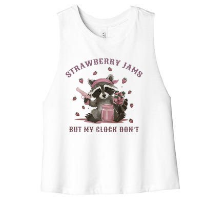 Strawberry Jams But My Dont Funny Raccoon Women's Racerback Cropped Tank