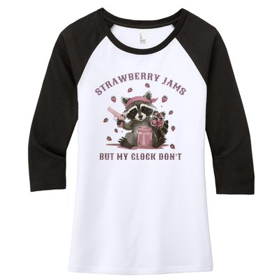 Strawberry Jams But My Dont Funny Raccoon Women's Tri-Blend 3/4-Sleeve Raglan Shirt