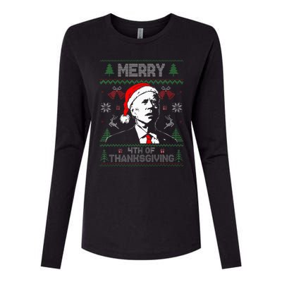 Santa Joe Biden Merry Thanksgiving Ugly Christmas Womens Cotton Relaxed Long Sleeve T-Shirt