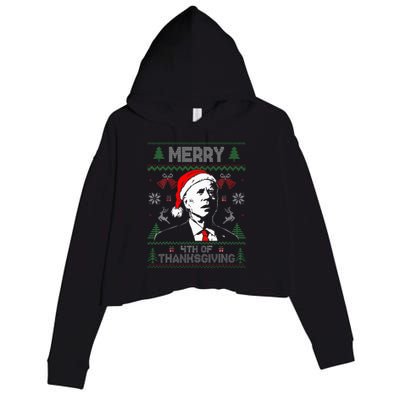 Santa Joe Biden Merry Thanksgiving Ugly Christmas Crop Fleece Hoodie