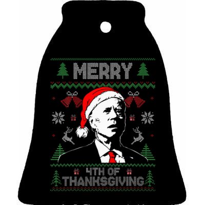 Santa Joe Biden Merry Thanksgiving Ugly Christmas Ceramic Bell Ornament