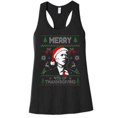 Santa Joe Biden Merry Thanksgiving Ugly Christmas Women's Racerback Tank