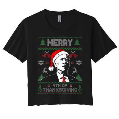 Santa Joe Biden Merry Thanksgiving Ugly Christmas Women's Crop Top Tee