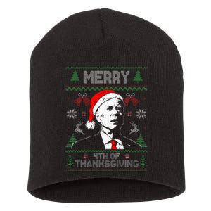 Santa Joe Biden Merry Thanksgiving Ugly Christmas Short Acrylic Beanie