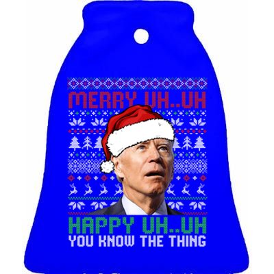 Santa Joe Biden Merry Uh Uh Christmas Ugly Sweater Gift Ceramic Bell Ornament