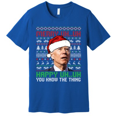 Santa Joe Biden Merry Uh Uh Christmas Ugly Sweater Gift Premium T-Shirt