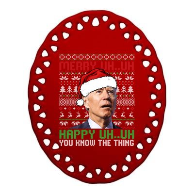 Santa Joe Biden Merry Uh Uh Christmas Ugly Sweater Gift Ceramic Oval Ornament