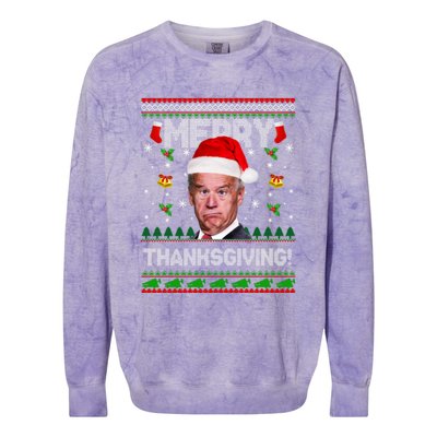 Santa Joe Biden Merry Thanksgiving Ugly Christmas Colorblast Crewneck Sweatshirt