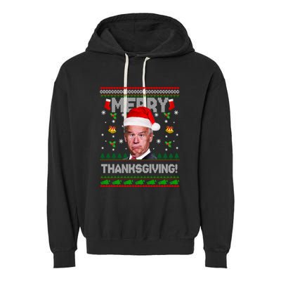 Santa Joe Biden Merry Thanksgiving Ugly Christmas Garment-Dyed Fleece Hoodie