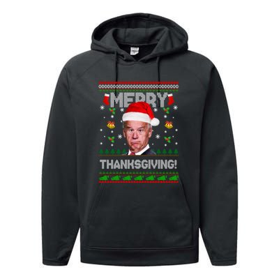 Santa Joe Biden Merry Thanksgiving Ugly Christmas Performance Fleece Hoodie