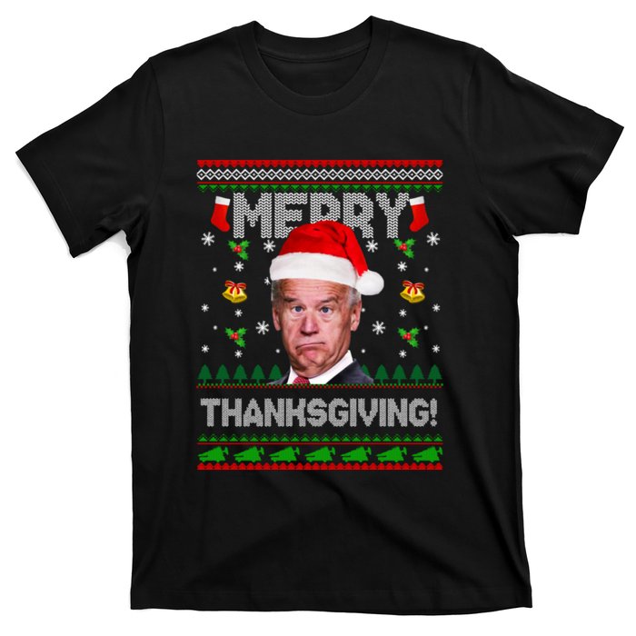 Santa Joe Biden Merry Thanksgiving Ugly Christmas T-Shirt