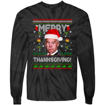 Santa Joe Biden Merry Thanksgiving Ugly Christmas Tie-Dye Long Sleeve Shirt