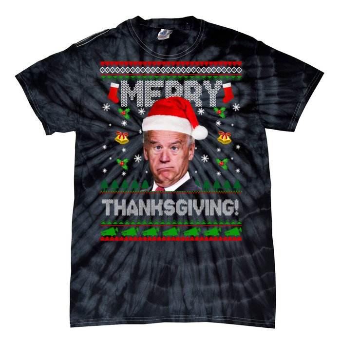 Santa Joe Biden Merry Thanksgiving Ugly Christmas Tie-Dye T-Shirt