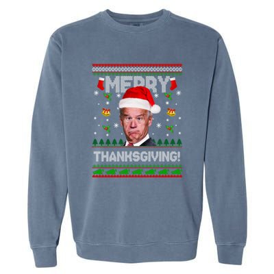 Santa Joe Biden Merry Thanksgiving Ugly Christmas Garment-Dyed Sweatshirt