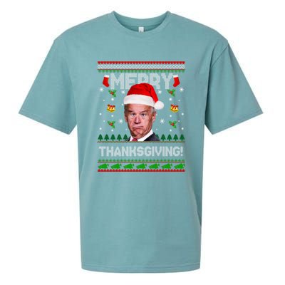 Santa Joe Biden Merry Thanksgiving Ugly Christmas Sueded Cloud Jersey T-Shirt