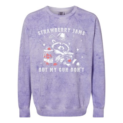 Strawberry Jams But My Gun Dont Raccoon Feral Silly Unhinged Colorblast Crewneck Sweatshirt