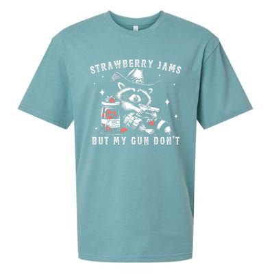 Strawberry Jams But My Gun Dont Raccoon Feral Silly Unhinged Sueded Cloud Jersey T-Shirt