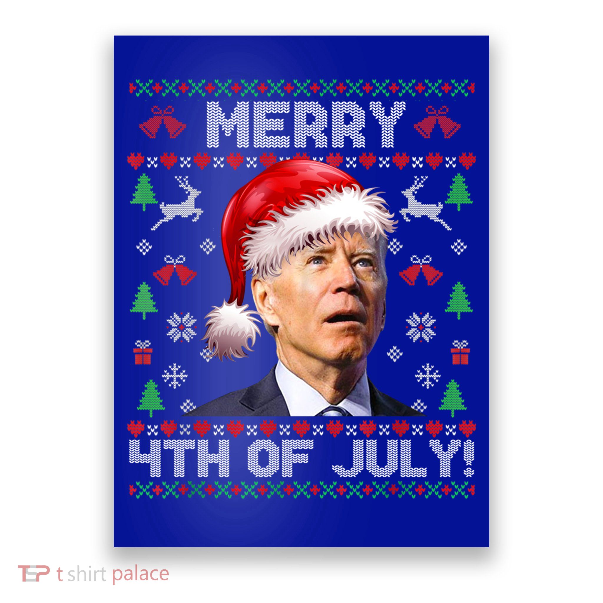 Santa Joe Biden Merry 4th Of July Ugly Christmas Sweater Gift Poster