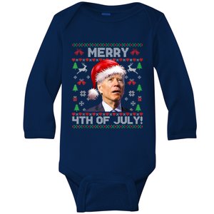 Santa Joe Biden Merry 4th Of July Ugly Christmas Sweater Gift Baby Long Sleeve Bodysuit