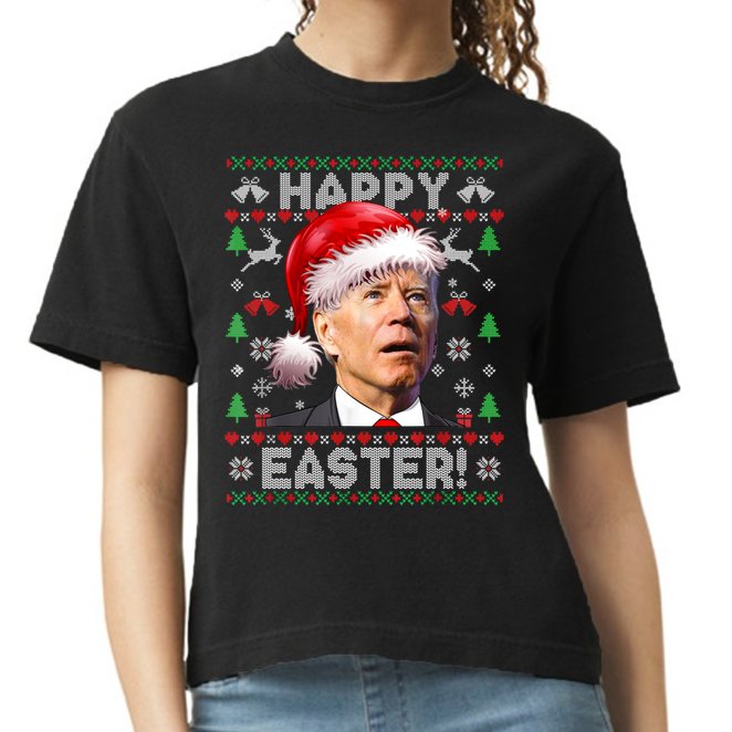 Santa Joe Biden Happy Easter Ugly Christmas Sweater Comfort Colors Boxy T-Shirt