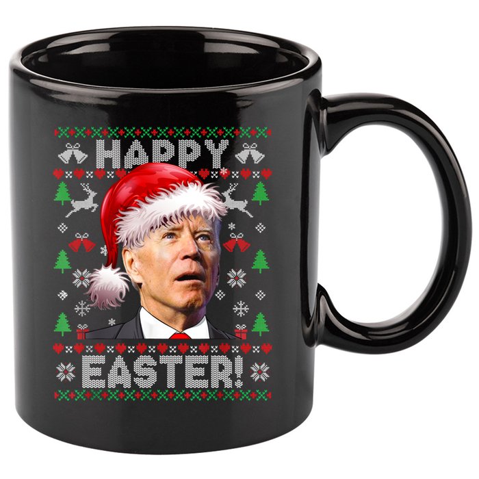 Santa Joe Biden Happy Easter Ugly Christmas Sweater 11oz C Handle Ceramic Mug