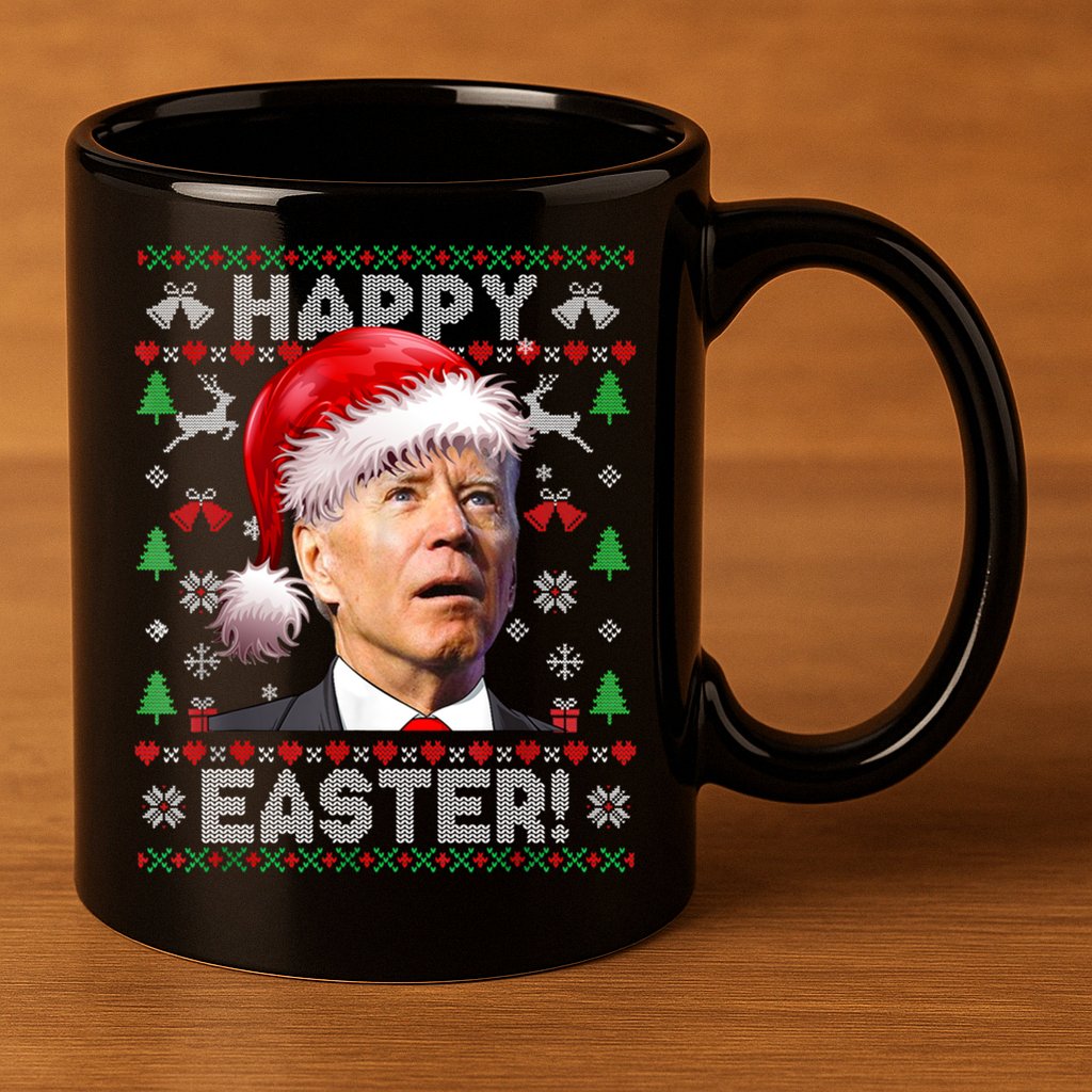 Santa Joe Biden Happy Easter Ugly Christmas Sweater 11oz C Handle Ceramic Mug
