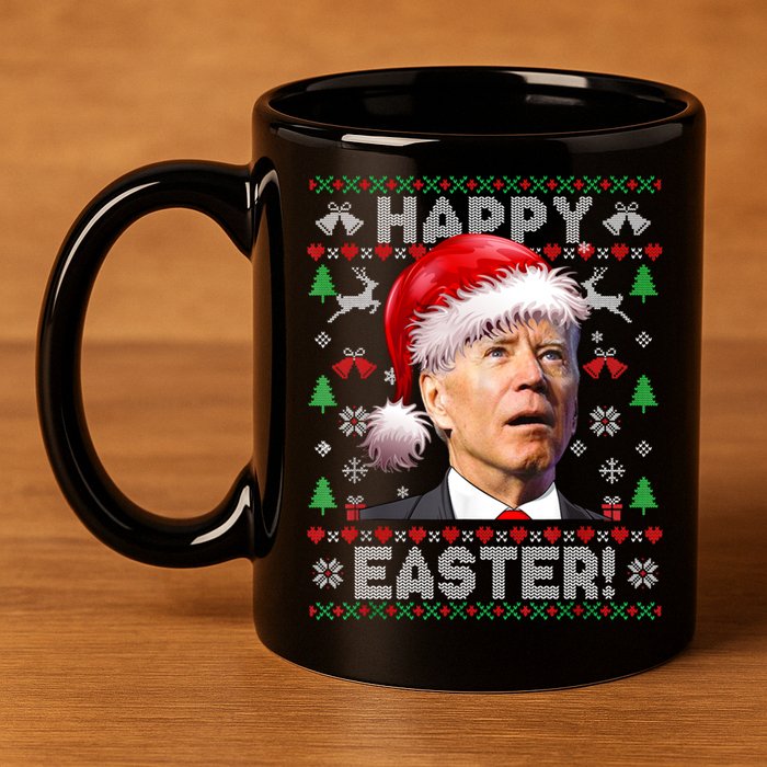 Santa Joe Biden Happy Easter Ugly Christmas Sweater 11oz C Handle Ceramic Mug