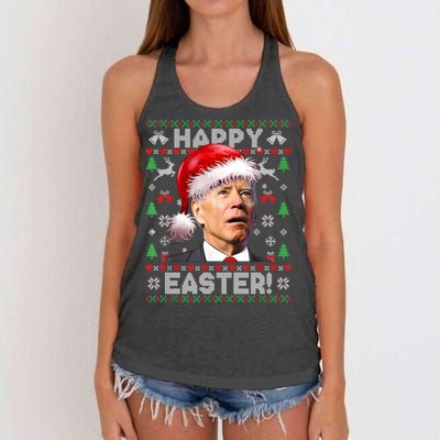 Santa Joe Biden Happy Easter Ugly Christmas Sweater Women's Knotted Racerback Tank