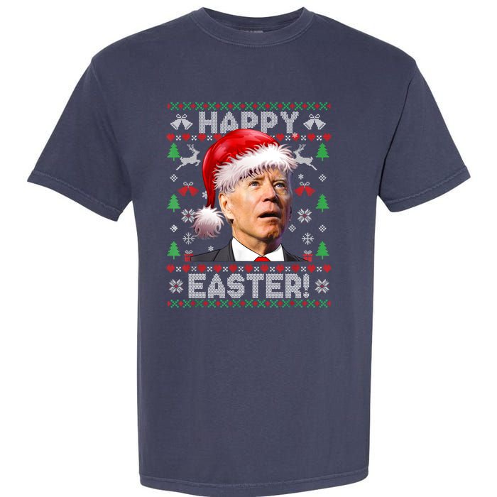 Santa Joe Biden Happy Easter Ugly Christmas Sweater Garment-Dyed Heavyweight T-Shirt