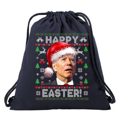 Santa Joe Biden Happy Easter Ugly Christmas Sweater Drawstring Bag