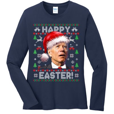 Santa Joe Biden Happy Easter Ugly Christmas Sweater Ladies Long Sleeve Shirt