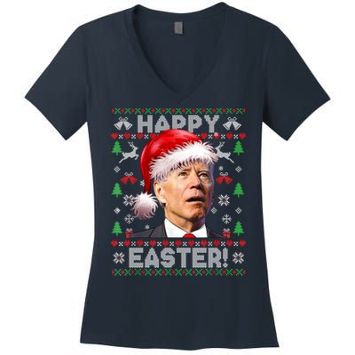 Santa Joe Biden Happy Easter Ugly Christmas Sweater Women's V-Neck T-Shirt