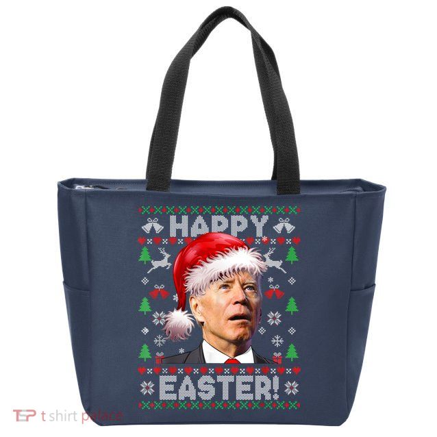 Santa Joe Biden Happy Easter Ugly Christmas Sweater Zip Tote Bag