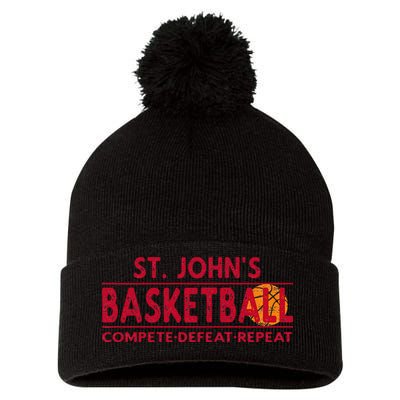 St. Johns Basketball Compete Defeat Repeat Pom Pom 12in Knit Beanie