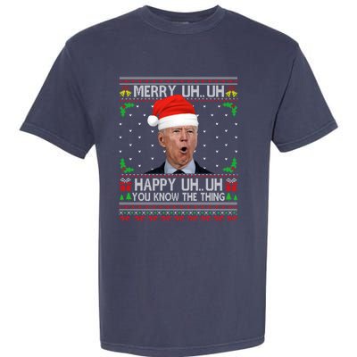 Santa Joe Biden Merry Uh Uh Christmas Ugly Sweater Garment-Dyed Heavyweight T-Shirt