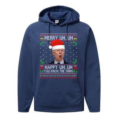 Santa Joe Biden Merry Uh Uh Christmas Ugly Sweater Performance Fleece Hoodie