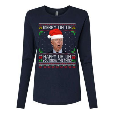 Santa Joe Biden Merry Uh Uh Christmas Ugly Sweater Womens Cotton Relaxed Long Sleeve T-Shirt