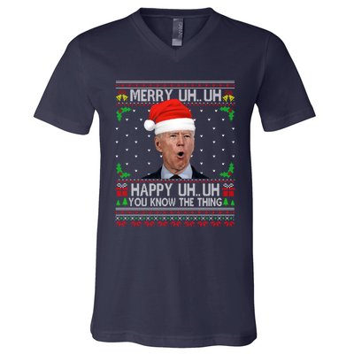 Santa Joe Biden Merry Uh Uh Christmas Ugly Sweater V-Neck T-Shirt