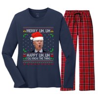 Santa Joe Biden Merry Uh Uh Christmas Ugly Sweater Women's Long Sleeve Flannel Pajama Set 