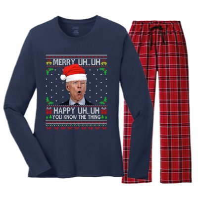 Santa Joe Biden Merry Uh Uh Christmas Ugly Sweater Women's Long Sleeve Flannel Pajama Set 