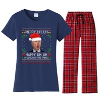 Santa Joe Biden Merry Uh Uh Christmas Ugly Sweater Women's Flannel Pajama Set