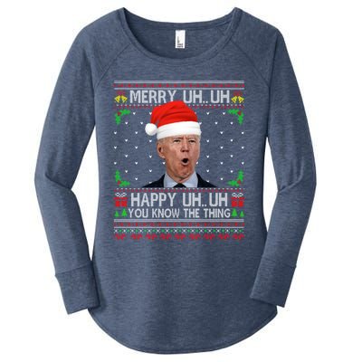 Santa Joe Biden Merry Uh Uh Christmas Ugly Sweater Women's Perfect Tri Tunic Long Sleeve Shirt