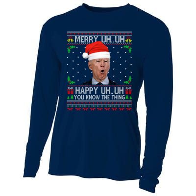 Santa Joe Biden Merry Uh Uh Christmas Ugly Sweater Cooling Performance Long Sleeve Crew