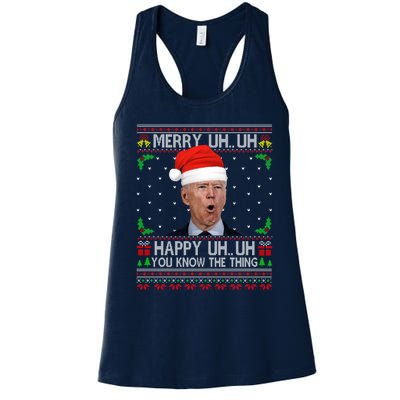 Santa Joe Biden Merry Uh Uh Christmas Ugly Sweater Women's Racerback Tank