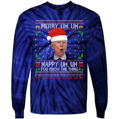 Santa Joe Biden Merry Uh Uh Christmas Ugly Sweater Tie-Dye Long Sleeve Shirt