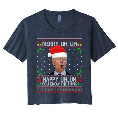 Santa Joe Biden Merry Uh Uh Christmas Ugly Sweater Women's Crop Top Tee