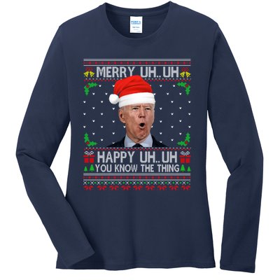 Santa Joe Biden Merry Uh Uh Christmas Ugly Sweater Ladies Long Sleeve Shirt