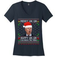 Santa Joe Biden Merry Uh Uh Christmas Ugly Sweater Women's V-Neck T-Shirt